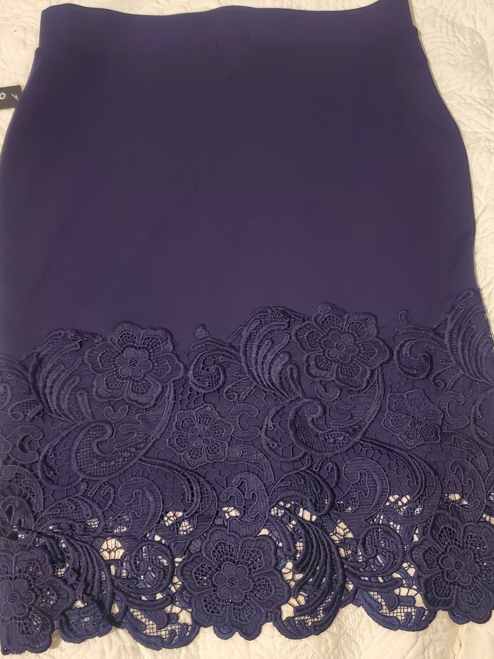 NWT Olivia Blu Royal Blue Crochet Lace Hem Pencil Skirt Elastic Waist Midi XL